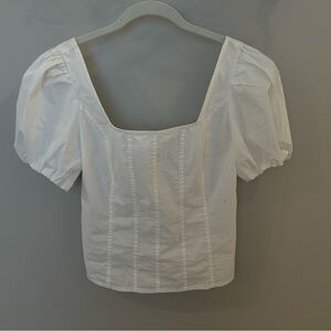 J Crew Puff Sleeve White Square Neck Poplin Top Size 0